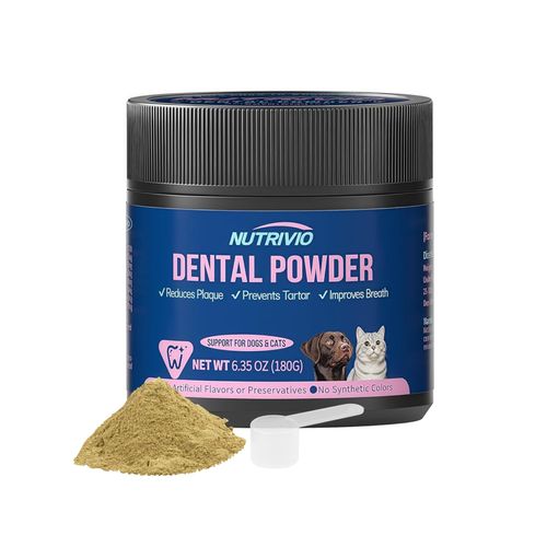 Nutrivio Dental Powder for Dogs & Cats - 5 Strains of Probiotics with 10B CFU, Natural Ingredients for Plaque & Tartar Control, Fresh Breath Oral Care,Safe for All Breeds & Ages Pets - 6.35oz(180g)