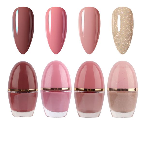 Nude Nail Polish Set,Pink Nail Varnish Set, Long Lasting Glitter Nude 4 Colors Nail Polishes,Quick Dry Nail Polish for Women Girls DIY Nail Art at Home 7ML