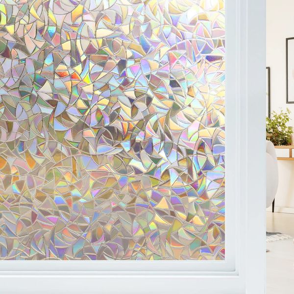 Haton Fensterfolie Blickdicht, Fensterfolie Selbsthaftend Bunt Sichtschutzfolie Fenster, 3D Regenbogen Klebefolie Fenster,ohne Klebstoff UV-Schutz Glasfolie für Wohnzimmer Küche, 30 x 200cm