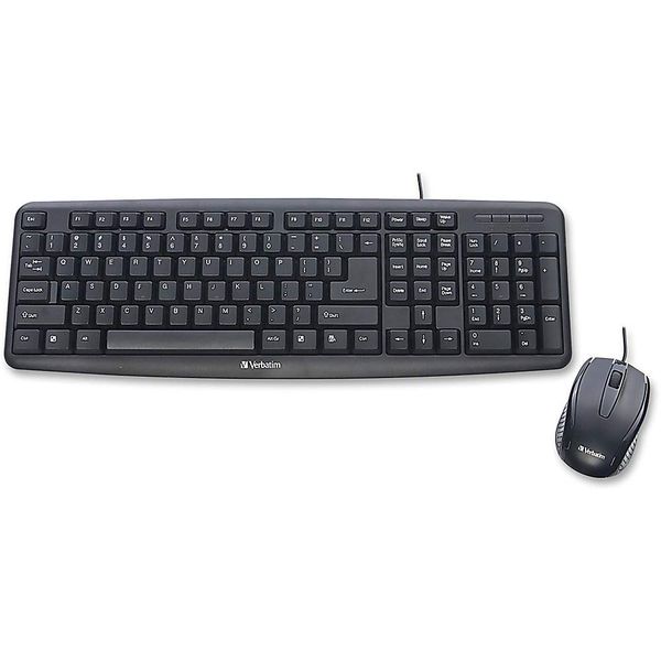 Verbatim Slimline Wired Keyboard and Mouse Combo USB Plug-and-Play Numeric Keypad Adjustable Tilt Legs Optical Corded Mouse Full-Size Computer Keyboard Compatible with PC, Laptop - FFP Packaging Black