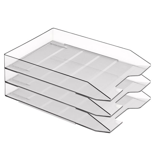Acrimet Stackable Letter Tray, 3 Tier Front Load Desktop File Organizer, A4 Letter Size, Plastic, Clear Crystal