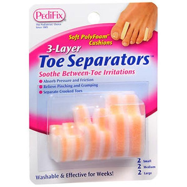 Pedifix 3-Layer Toe Separators Soothe Between Toe Pain Irritation Relief 6 Each