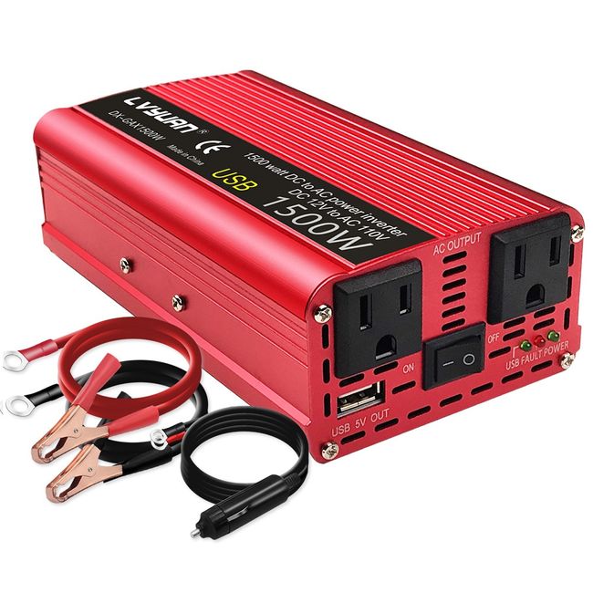 Lvyuan DX-GAX Red 2000W Dual Ac Output DC To AC USB Car Power Inverter