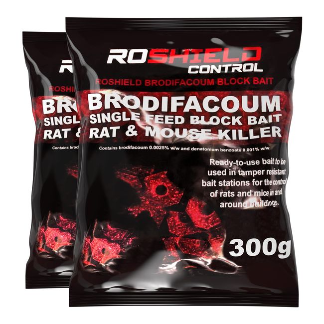 Roshield Brodifacoum 600g (30x20) Maximum Strength Rat Poisoning, Mouse Poisoning, Single-Feed Fast Acting Rat & Mouse Killer, Rat Poison Block Bait Poison, Indoor/Outdoor Bait Station Refill Packs