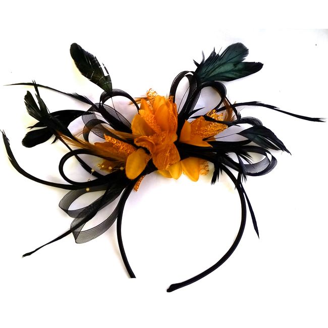 Black and Orange Hair Fascinator Headband Wedding and Royal Ascot Races Ladies, Unisize, Orange