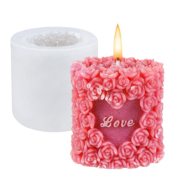 3D Rose Candle Mould Silicone Love Heart Resin Mold Soy Wax Beeswax Aromatherapy Honeycomb Epoxy Casting Molds Fondant Chocolate Mould for Wedding Anniversary Birthday Valentine’s Day Decoration