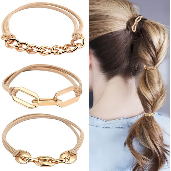 Gold Silver Bracelet Hair Ties for Women (GOLD)