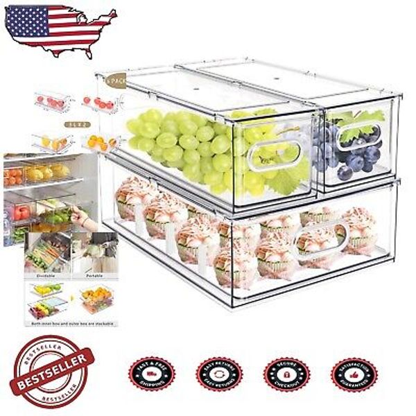 Portable 3-Piece Refrigerator Organizer with Clear Drawers for Fruits & Snacks