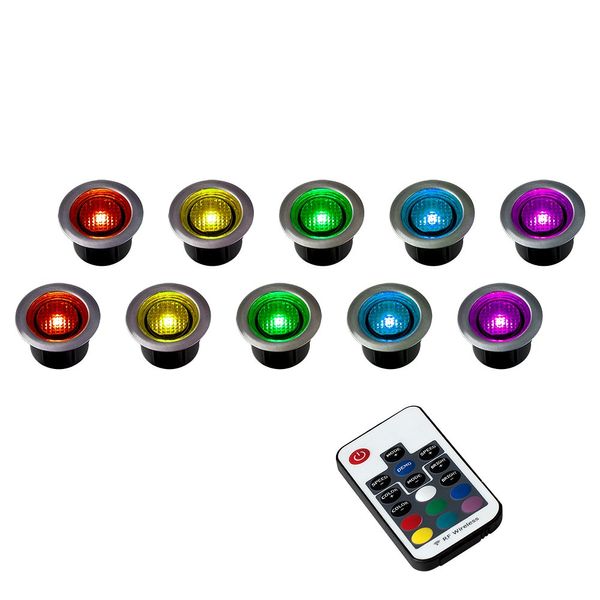 MiniSun | 40mm Colour Changing LED Round Decking/Kitchen Plinth Lights Kit | Decking & Patio Lighting, Home Décor & Improvement Essential | Pack of 10 | Includes Remote Control