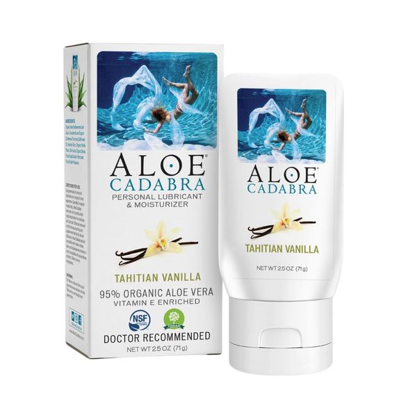 Aloe Cadabra Flavored Personal Lubricant and Vaginal Moisturizer, Organic Edible Aloe Lube for Men, Women and Couples, Non-Staining, pH Balanced, Toy Compatible (Tahitian Vanilla, 2.5 Ounces, 1 Pack)