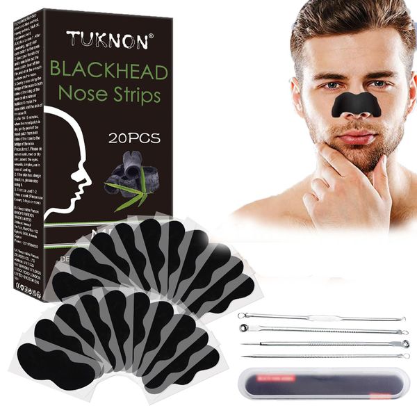 SEGMINISMART Cerotti Punti Neri, Cerotti Rimuovi Punti Neri, Strisce Punti Neri Naso, 20 Pcs Nose Strips, Pulizia Profonda Carbone di Bambù Strisce Nasali, con Strumenti per la Rimozione d'Impurità