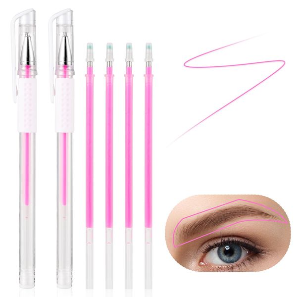 TIESOME Eyebrow Microblading Marker Pen, 2pcs Skin Marker Pen Eyebrow Makeup Position Mapping Mark Tools Eyebrow Mapping Pen Stencil with 4 replacement refills (Pink)