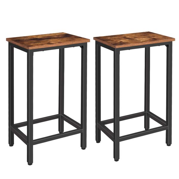 HOOBRO Bar Stools, Set of 2 Bar Chairs with Footrest, Black Steel Frame, Adjustable Feet, for Living Room, Dining Room, Kitchen, Industrial Design, Rustic Brown BF65BY01