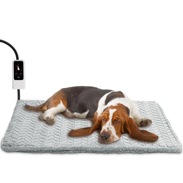 Heeyoo Pet Heating Pad, Adjustable Temperature Dog Cat Heating Pad with Timer, Waterproof Heated Dog Bed with Chew Resistant Cord, Auto Power-Off Indoor Pet Heated Mat for Dogs and Cats