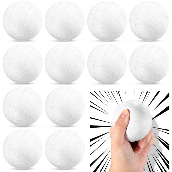 12 Pieces Mini Volleyball Stress Balls Bulk 2.5 Inch Foam Sports Relief Stress Ball Soft Small Volleyball Toys Ball Decorations for Party Favor School Carnival Reward Gift Filler (White)