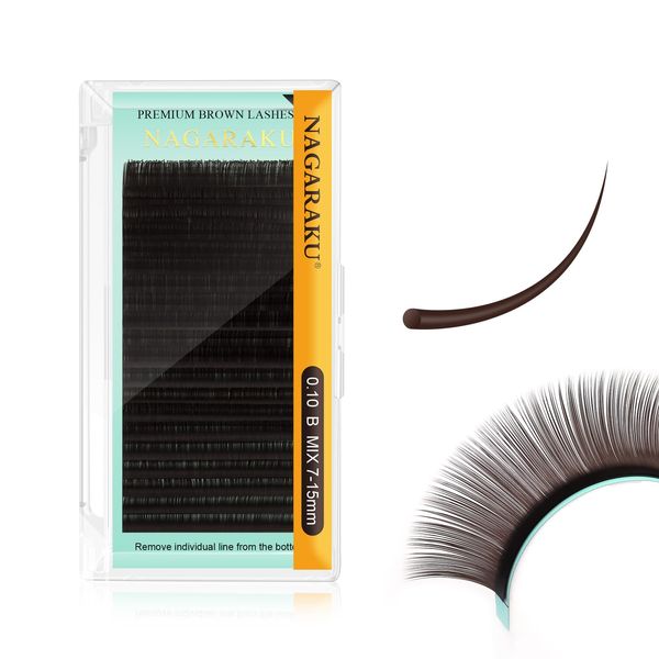 NAGARAKU Eyelash Extensions Dark Brown Color 0.10mm B Curl 7-15mm Mix Tray Individual Eyelashes Classic Faux Mink Volume 20 Rows Soft Light