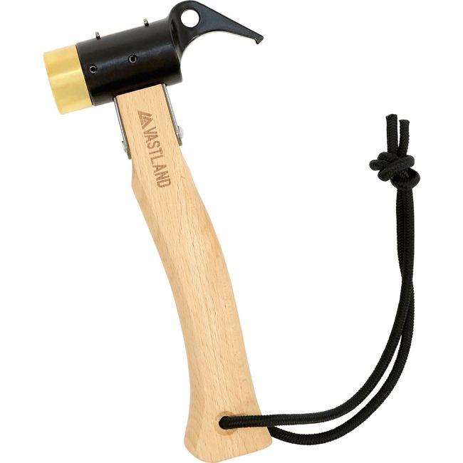 Vastland Peg Hammer, Short, Small, Camp Hammer, Wood, 3D Shape Design, Safety Strap Included