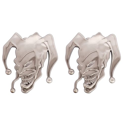 CARRUN 2pcs 3D Evil Jocker Emblem Jester Badge Metal Cast Clown Skull Side Fender Rear Trunk Car Sticker Decal (Gun Color)