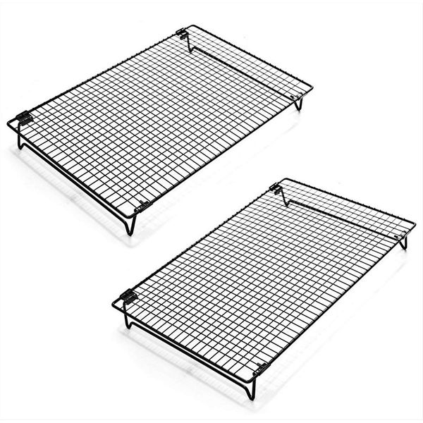 Kingrol 2-Piece Cooling Rack with Collapsible Folding Legs - for Cooking, Roasting, Drying, Grilling (Black)