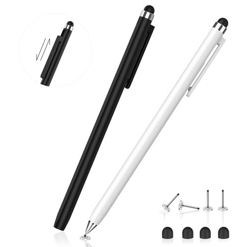 Stylus Pen for Touch Screen(2 Pack) - Mixoo 2-in-1 High Sensitivity Retractable Stylus with Smaller Disc Tip Universal Stylus for iPad iPhone Tablets All Capacitive Touchscreen Devices (Black + White)