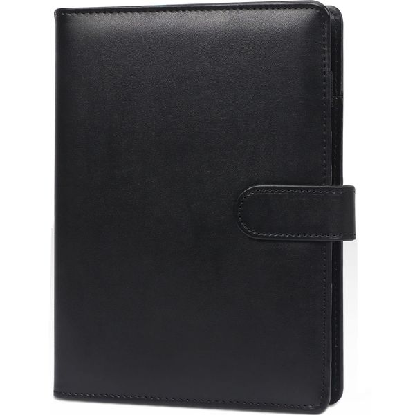 FYY 6 Löcher Binder Notizbuch, PU Leder Loseblatt Notebook, Din A5 Nachfüllbar PVC Taschen/A5 Refill Paper für Filofax Notizen DIY Bullet Journal Skizze,Schwarz