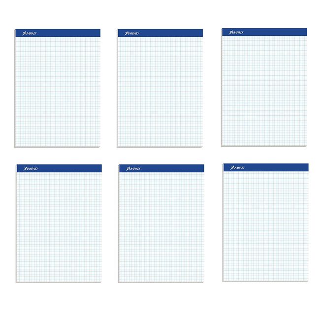 Ampad Evidence Quad Dual-Pad, Quadrille Rule, Letter Size (8.5 x 11.75), White, 100 Sheets per Pad, 6 Pack (20-210)