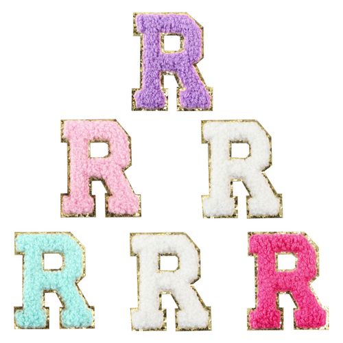 6Pcs Self Adhesive Chenille Letter Patches 2 inch Preppy Varsity Letter Patches for Clothes and Hats, Large Letter Stickers for Laptop Phone Case Fridge,(Mixed Color,R)