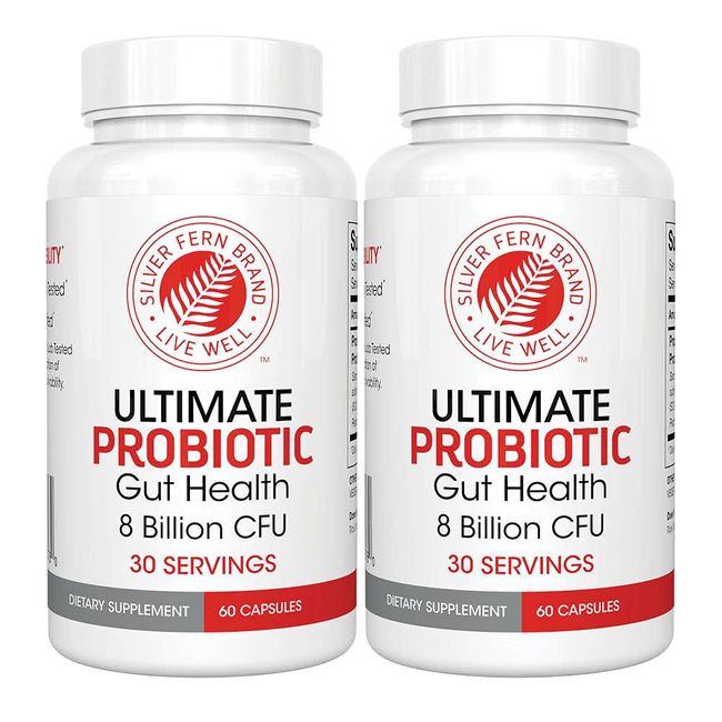 Silver Fern Ultimate Probiotic Supplement Vegicaps - Daily Metabolic Restoration, Proven Survivability, DNA Verified Multi-Strain Probiotic Capsules (2 Bottles - 120 Capsules)