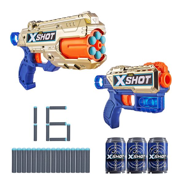 XShot X-Shot Excel Royale Edition Reflex 6 and Kickback Combo Pack (3 Cans + 16 Darts) by ZURU, Golden Foam Dart Blaster, Easy Reload, Toy, Shooting Toys for Kids, Teens, Adults