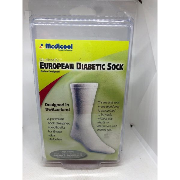 MEDICOOL 1 EA European Comfort Diabetic Sock Large, White SOXLW CHOP