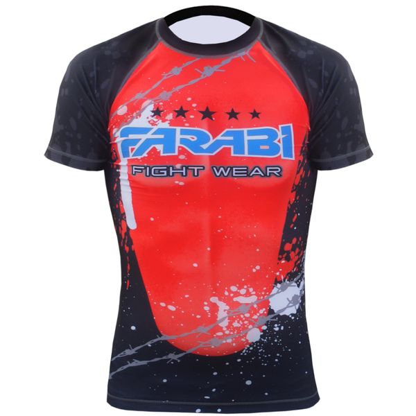 Farabi Sports Rash Guard Compression Layer Top Training MMA Kickboxen Gym Fitness Top (Red, XL)