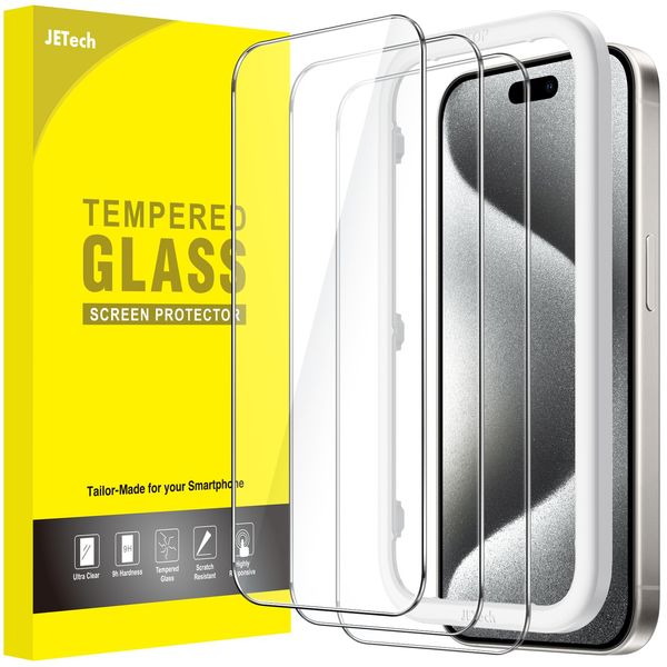 JETech Screen Protector for iPhone 15 Pro 6.1-Inch, Tempered Glass Film with Easy Installation Tool, Case-Friendly, HD Clear, 3-Pack