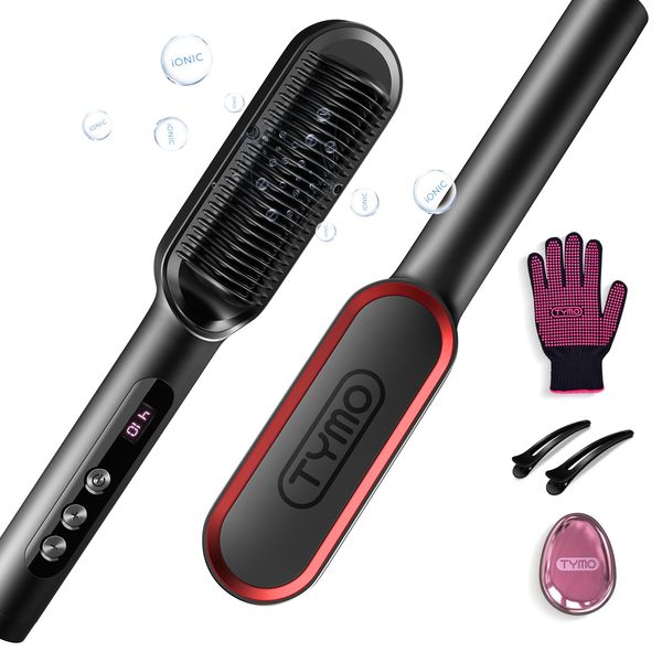 TYMO RING PLUS Ionic Hair Straightener Comb - Haarglättungsbürste und -eisen mit Nano-Titan-Beschichtung für gleichmäßige Hitze, 9 Temperatureinstellungen und LCD-Bildschirm