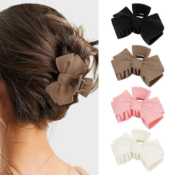 Amariver 4 Packs Hair Clips for Women Bow Hair Claws Middle Claw Clips Non-slip Strong Hold Hair Claw Clips Matte Neutral Hair Clips Stylish Hair Accessories for Women Jaw Clips for Thick Thin Hair