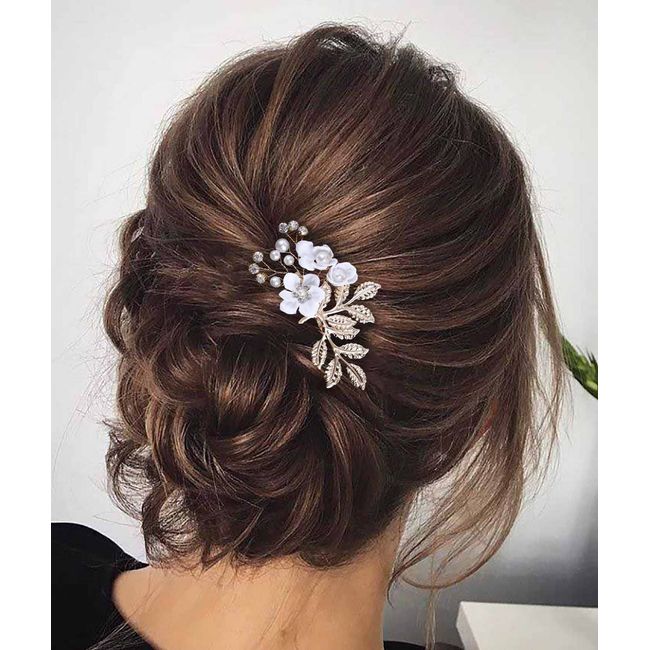 Wendalern Hochzeit Kristall Haar Kamm Barrette Braut Perle Haar Kamm Strass Blume Haarspange Kamm Blattgold Haarteil Dekorative Haarschmuck Für Frauen Und Mädchen