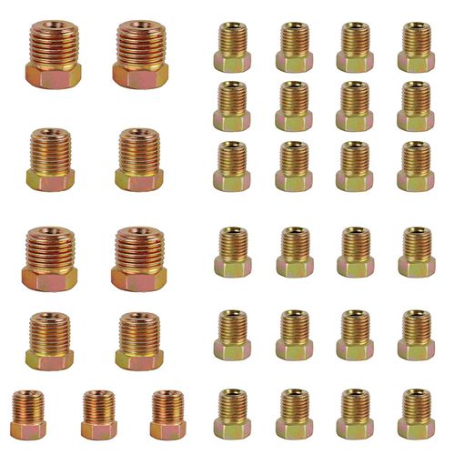 MuHize Brake Line Fitting Kit - 35 PCS Brake Line Nuts Assortment for Inverted Flares on 3/16" (19 Fittings) and 1/4" (16 Fittings) Brake Line Tube