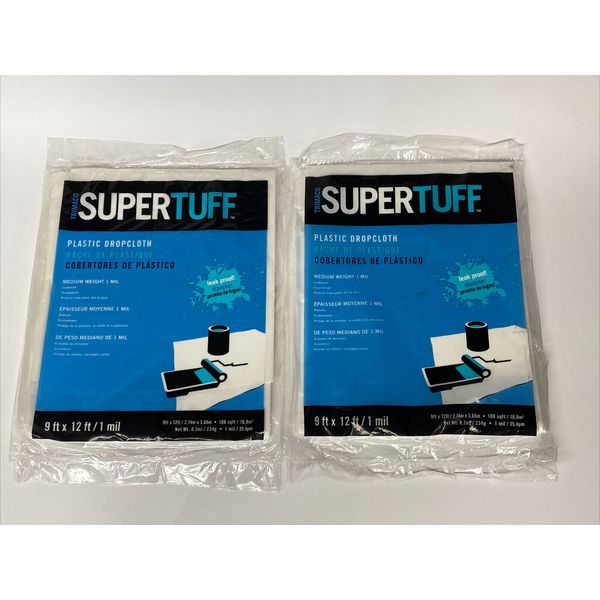 2-Pack Trimaco SuperTuff 1 mil Plastic Dropcloth, 9feet x 12feet Leak Proof New