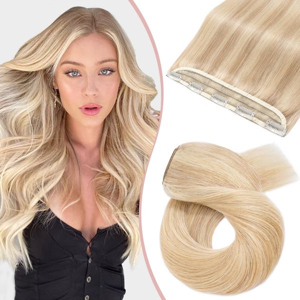 Clip in Hair Extension Blonde One Piece Real Remy Hair 3/4 Full Head (10 inches-40g, 18P613 Ash Blonde&Bleach Blonde)-Basic Thickness