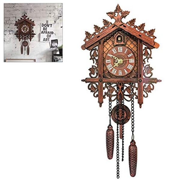 Wood Cuckoo Clock, Swing Chic Swing Antique Clock Vintage Cuckoo Wall Clock House Hanging Cuckoo Wall Clock Cuckoo Clock Retro Vintage Handcrafted (Yellow silent wall clock))