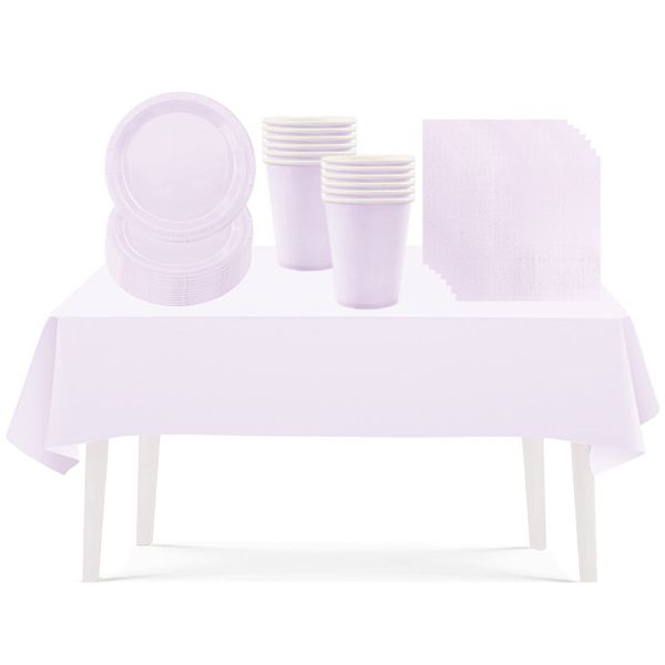 53PCS Light Purple Party Tableware Decorations for Kids Birthday,Disposable Party Tableware Set Tablecloth Table Covers,7inch Paper Plates,Paper Napkins,Cups for Xmas Birthday Wedding Party Favor