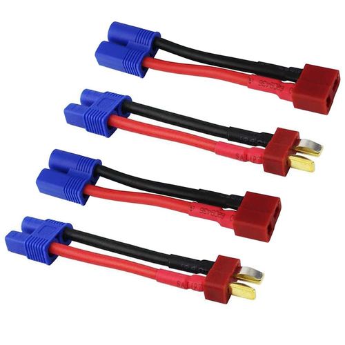 4pcs RC LiPo Battery Connector Adapter Compatible with EC3 to Deans T Male Female Connectors ESC Charger with 5cm 14awg Wire(2 Pairs)