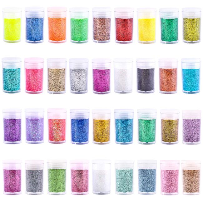 Extra Fine Glitter, Set of 36 Colors Nail Arts Cosmetic Glitter, Resin Crafts Loose Glitter Powder Shaker for Face Body Hair Eye Lip Gloss Makeup, Slime and Tumbler Making