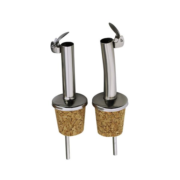 NDS Pack of 2 Stainless Steel & Cork Olive Oil Pourer & Drizzler with Hinged Flip Top Cap Ideal for Wine, Liquor, Coffee, Syrup & Vinegar Dispenser/Bottles