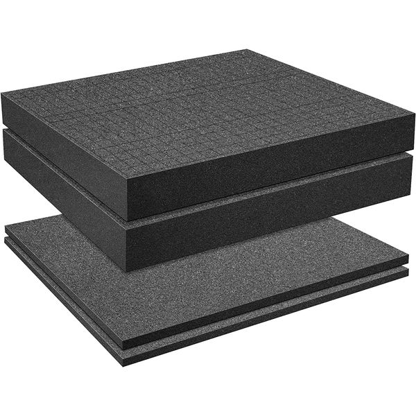 GIONAR Rasterschaumstoff Würfelschaum, 2 Stück 400 x 300 x 50mm/2 Stück 400 x 300 x 10mm, Werkzeugkoffer Kamerakoffer Schaumstoff,Koffereinlage,Tabletop Miniaturen,Werkzeug