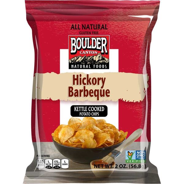 Boulder Canyon Hickory Barbeque Kettle Cooked Potato Chips - 2 oz. bag, 8 per case