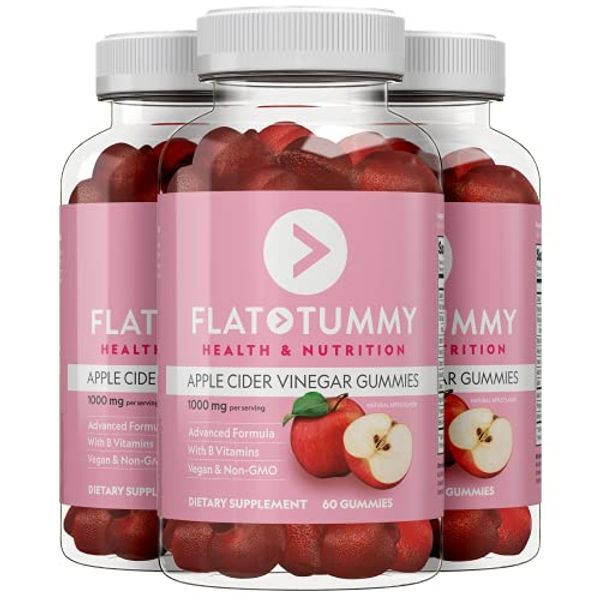 Flat Tummy Tea Apple Cider Vinegar Gummies, Detox & Support Gut Health with The Mother, Vegan, Non-GMO Made with Apples, Beetroot, Vitamin B9, Superfoods, Red, 60 Count, Pack of 3