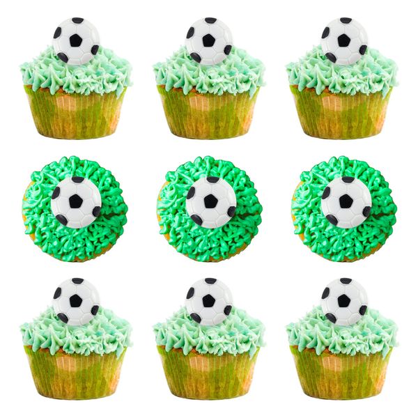 20Pcs Soccer Ball Cupcake Toppers Resin Soccer Cupcake Food Picks Sport Balls Baby Shower Wedding Birthday Party Cake Decorations Supplies