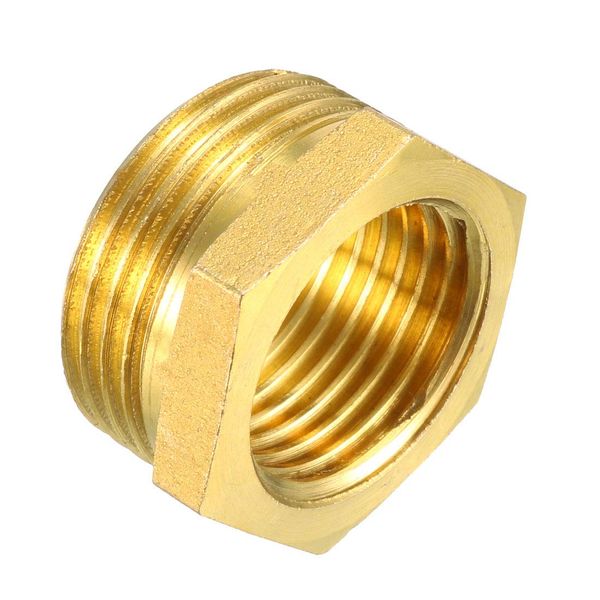 uxcell Threaded Pipe Fitting Hex Bush Adapter Gold Tone Brass 3/4PT Male x 1/2PT Female