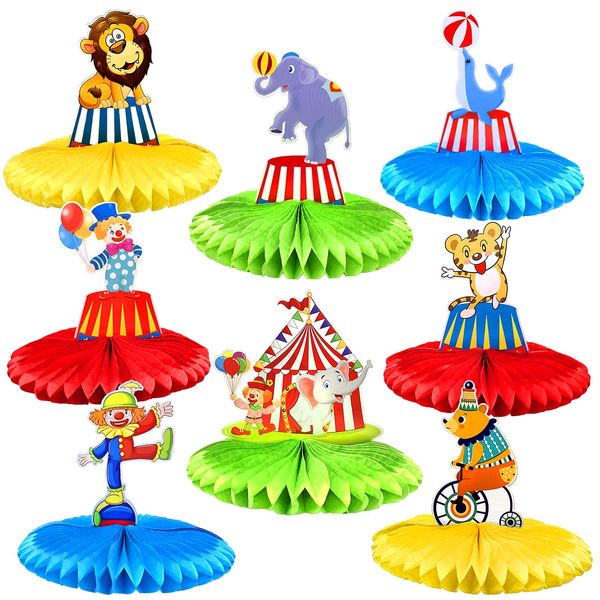 TourKing 8 Pieces Circus Carnival Animals Party Honeycomb Centerpieces for Table Decorations Circus Theme Party Supplies 3D Table Decorations for Birthday Baby Shower