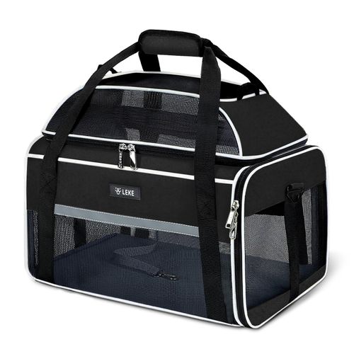 Lekereise Top-Expandable Pet Carrier - TSA Airline Approved Soft Sided Underseat Up to 15lbs Travel Carriers for Small Cats and Dogs with Locking Safety Zippers Anti-Scratch Mesh Black